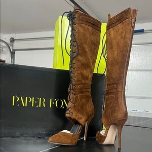 Paper Fox Brown Lace-Up Knee-High Boots